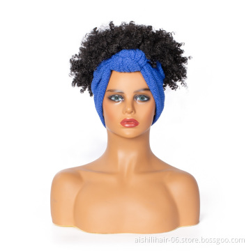 Wholesale vendors headband wigs stort kinky curly wigs  hradband synthetic hair wigs for black women